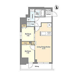 都営新宿線 船堀駅 徒歩9分の賃貸マンション 15階2LDKの間取り