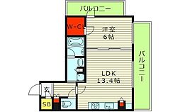 ザ・パークハビオ天満橋 8階1LDKの間取り