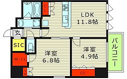 大阪市天王寺区生玉町マンション 2LDKの間取図画像