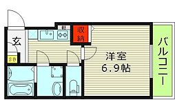 ユニエトワール大阪鴫野 3階1Kの間取り