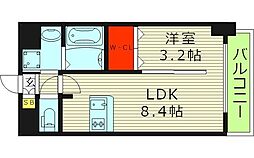 ソルテラスOSAKA緑橋クレアスト 2階1LDKの間取り