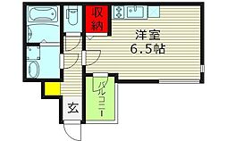 アミュゼ 2階ワンルームの間取り