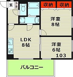 メゾンコトブキ新森 3階2LDKの間取り
