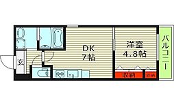 フジパレス今津中II番館 1階1DKの間取り
