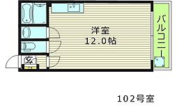 グローリーハイツ東成 1階ワンルームの間取り