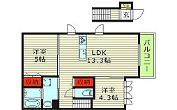フェリーチェガレット 2階1LDKの間取り