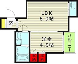 パシフィック千林 2階1DKの間取り