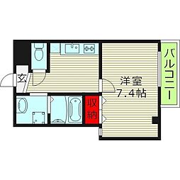 ヴィラナリー放出 7階1Kの間取り