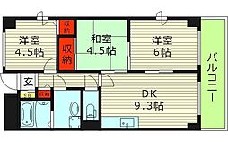 アベニューKN 4階3DKの間取り