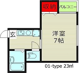 アメニティ関目 2階1Kの間取り