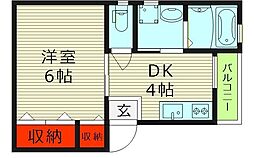 高殿ハイツ 2階1Kの間取り