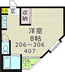 新森ロータリ―マンション 4階ワンルームの間取り