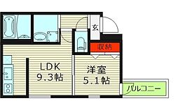 フジパレス城東諏訪サウスIII番館 3階1LDKの間取り