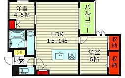 内代レジデンスサウス 2LDKの間取図画像