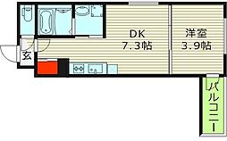 Zcourt京橋 3階1DKの間取り