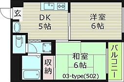 サウスアベニュー 2DKの間取図画像