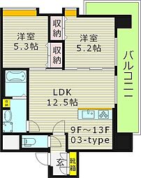 WOBKYOBASHI 2LDKの間取図画像