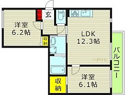 グレースコート鴫野 2LDKの間取図画像