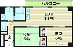 グローリーマンション 2LDKの間取図画像