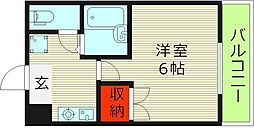 レスポワール西 1Kの間取図画像