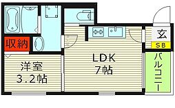 アイリス大今里 1DKの間取図画像