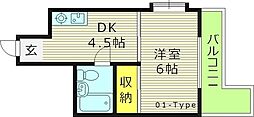 東洋プラザ蒲生 1DKの間取図画像