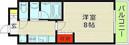 クオーレ玉造 1Kの間取図画像