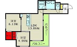 ディアコート今里 2LDKの間取図画像