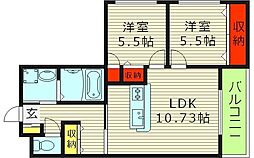 クレール新森 2LDKの間取図画像
