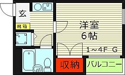 パレ・ドゥ・ナカミヤ 1Kの間取図画像