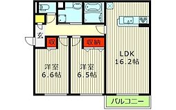 リヴェール鶴見 2LDKの間取図画像