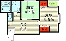 ル・ファール桜の宮 2DKの間取図画像
