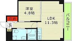 アクエルド緑地公園 1LDKの間取図画像
