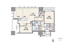 THECROSSCITYTOWER 2LDKの間取図画像