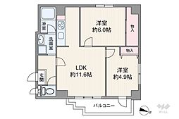 シーズ梅田東 2LDKの間取図画像