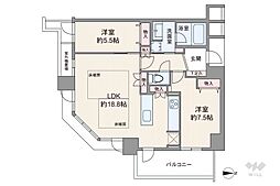 ザ・上本町タワー 2LDKの間取図画像