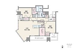 パークタワー北浜 2LDKの間取図画像