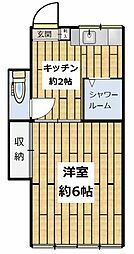 菊池荘 2階1Kの間取り