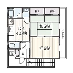 コーポ田辺I 2階2DKの間取り