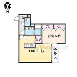 京阪本線 樟葉駅 徒歩14分の賃貸アパート 1階1LDKの間取り