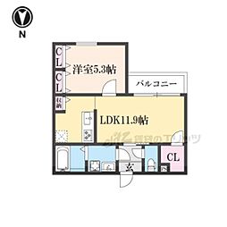 シエーナ楠葉ジェミオス 3階1LDKの間取り