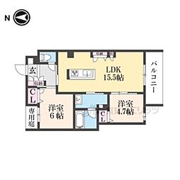 シャーメゾンフルリール 2階2LDKの間取り
