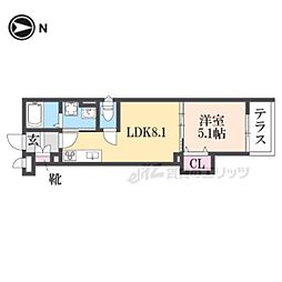 近鉄奈良線 額田駅 徒歩8分の賃貸アパート 1階1LDKの間取り