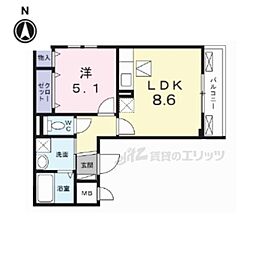 京阪交野線 宮之阪駅 徒歩11分の賃貸アパート 1階1LDKの間取り