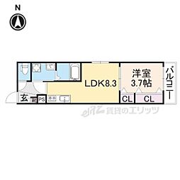 近鉄奈良線 若江岩田駅 徒歩8分の賃貸アパート 2階1LDKの間取り