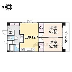 JR片町線(学研都市線) 藤阪駅 徒歩25分の賃貸マンション 1階2LDKの間取り