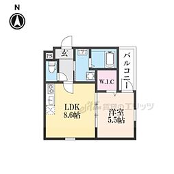 フジパレス花園中央公園南I番館 1LDKの間取図画像
