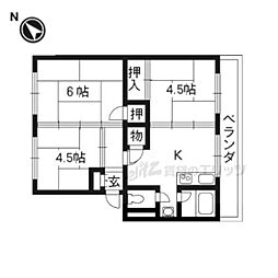 御殿山コーポB棟 3DKの間取図画像