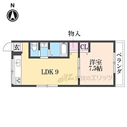 シャンテー香里ヶ丘3 1LDKの間取図画像