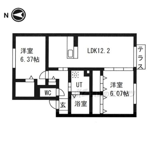 グリーンコートB 102｜奈良県奈良市四条大路４丁目(賃貸アパート2LDK・1階・55.40㎡)の写真 その2